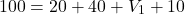 \[100 = 20 + 40 + V_1 + 10 \]