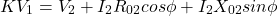 \[KV_1 = V_2+I_2R_{02} cos \phi +I_2X_{02} sin\phi\]