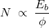 \[N  \hspace{0.1cm}  \propto  \hspace{0.1cm}  \frac{E_{b}}{\phi}  \]