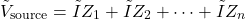 \[\tilde{V}_\text{source} = \tilde{I}Z_1+\tilde{I}Z_2+\cdots+\tilde{I}Z_n \]