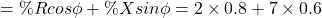 \[ = \% R cos  \phi + \% X sin \phi = 2\times 0.8 + 7\times 0.6 \]