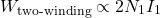 \[W_{\text{two-winding}}\propto 2N_1I_1\]